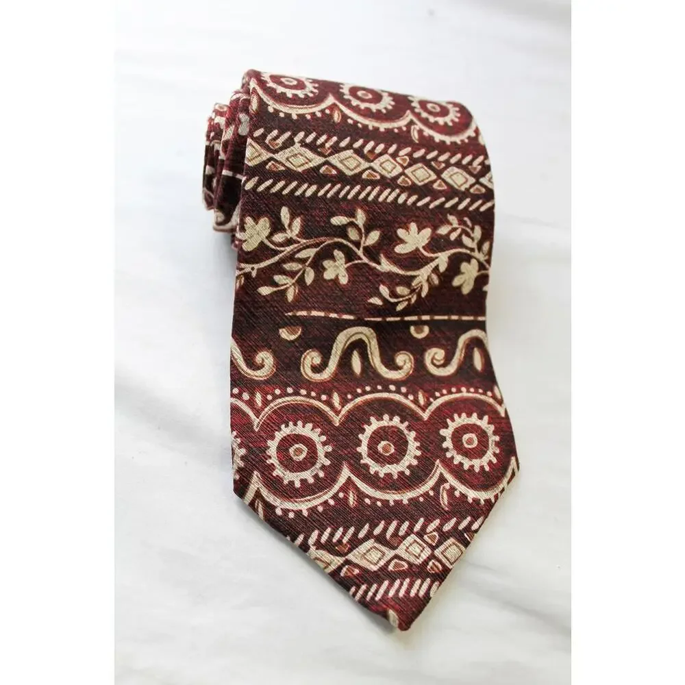 Vintage BRIAR 4 Inch Italian Silk Geometric Necktie, Burgundy & Ivory